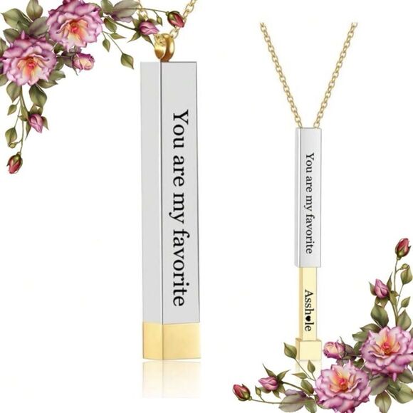 Stainless Steel Engraved 'You are my favorite ...Assh*le'  Nesting Doll Necklace - Picture 1 of 6